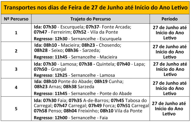 Sernancelhe : Município promoveu a organização de cinco percursos de transporte público nos dias de feira